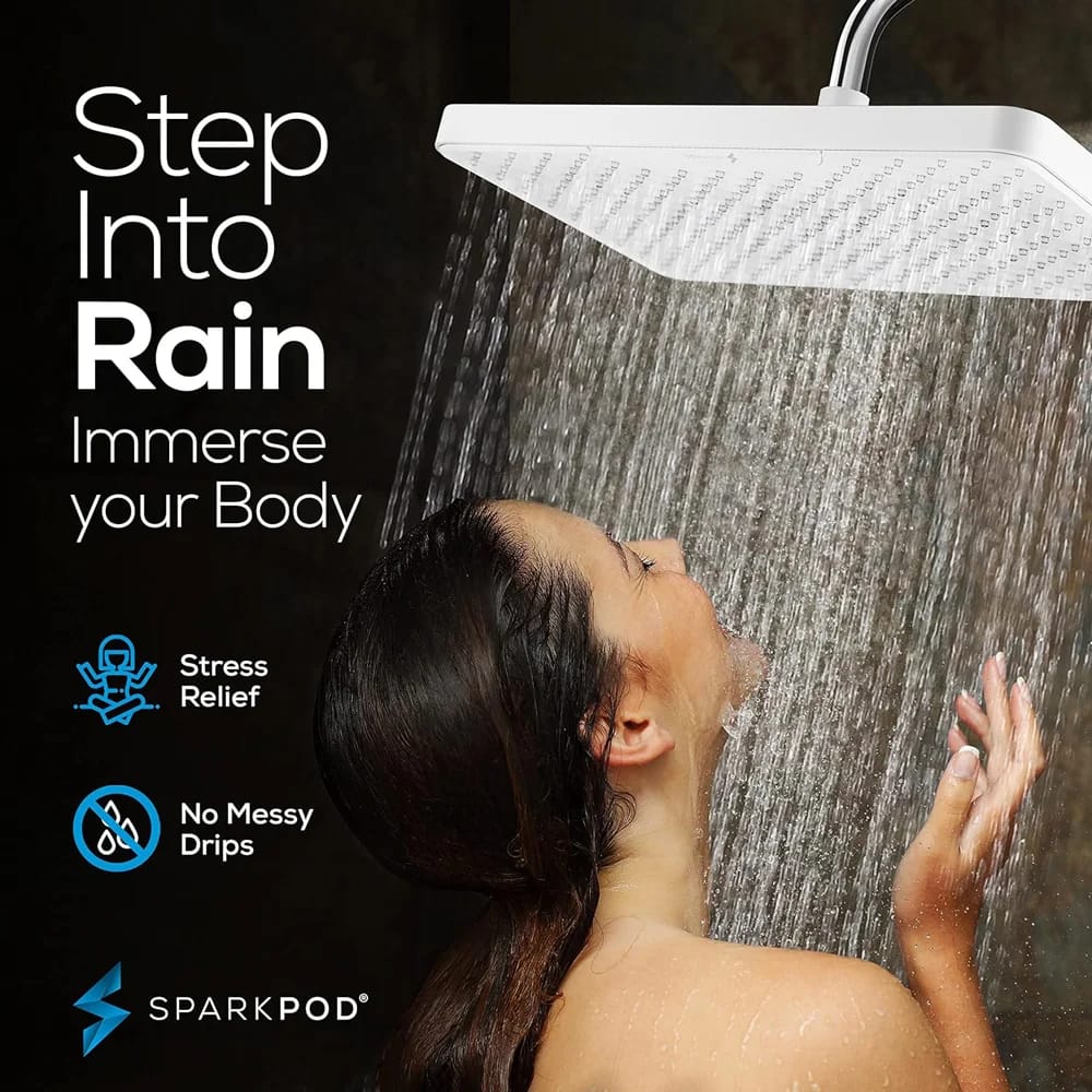 SparkPod 12" Rectangle Rain Shower Head, White