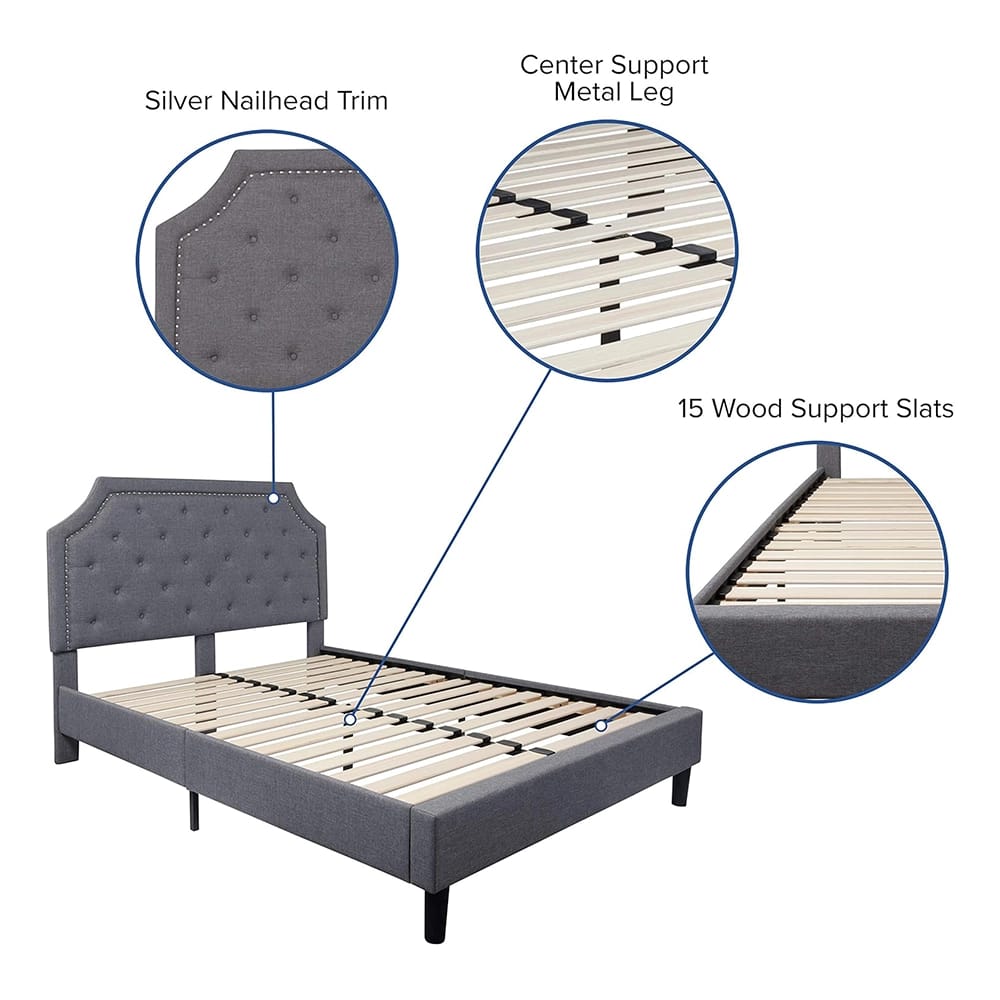 Brighton Tufted Upholstered Platform Bed, Queen, Light Gray