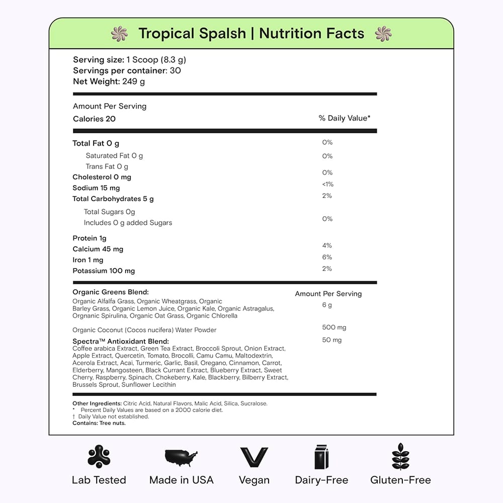 Kiala Nutrition Super Greens, Tropical Splash, 30 Servings