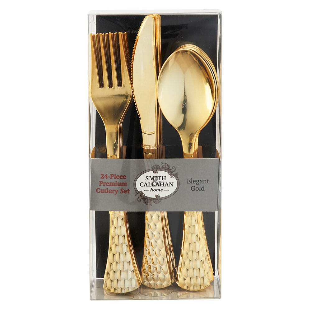 Smith & Callahan Elegant Gold Premium Plastic Cutlery Set, 24 Piece