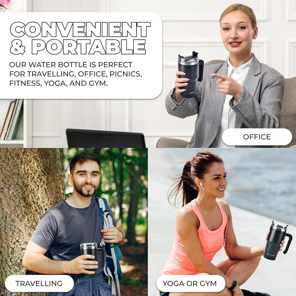 HYDRATE 20 oz Travel Tumbler with Handle, Black