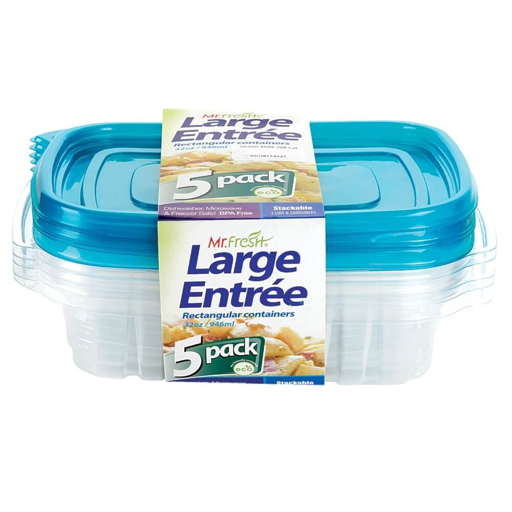 Mr. Fresh Large Entree Rectangular Food Storage Containers, 5 Count