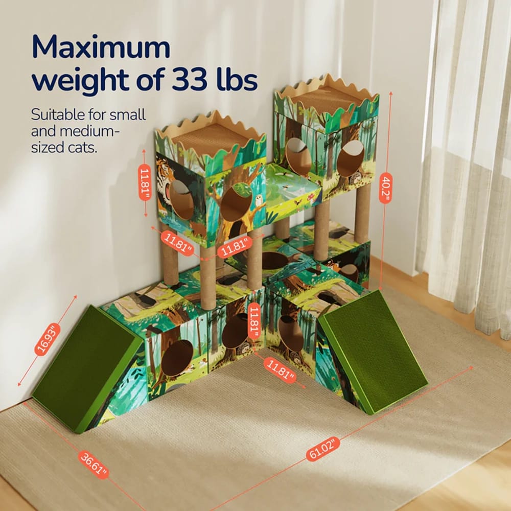 PalNests Large 3-in-1 Modular Cardboard Cat Tree & Scratcher House, Jungle