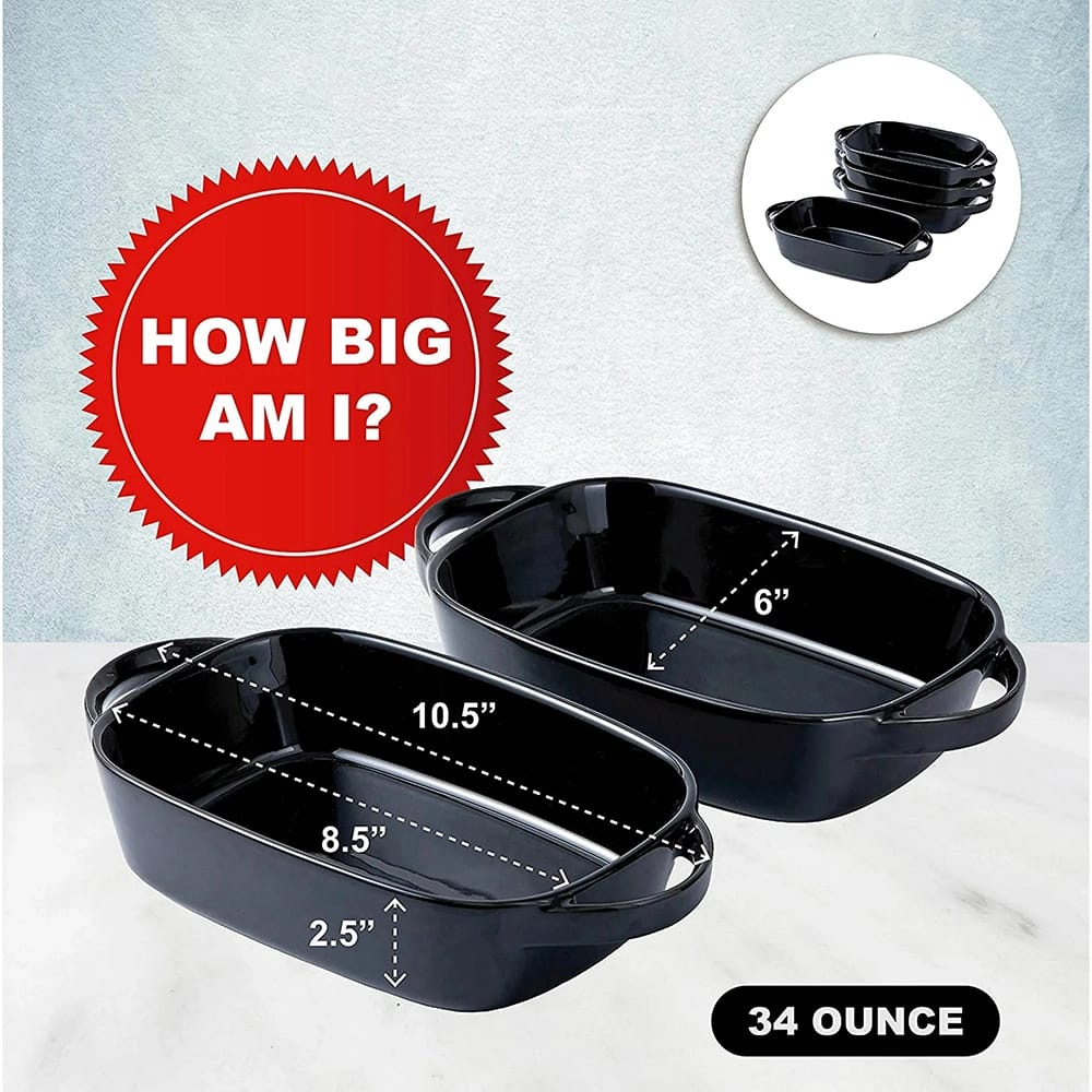 Bruntmor Porcelain Baking Dish, Black, Set of 2