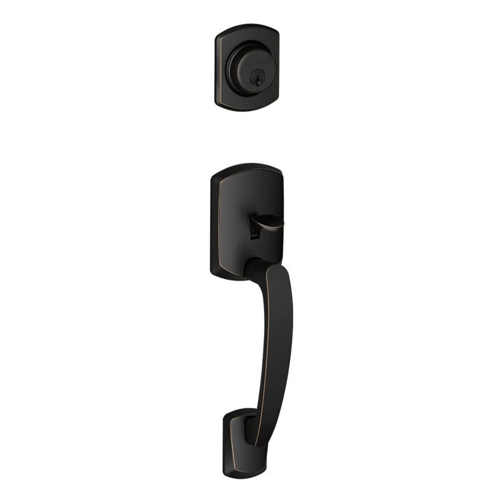 Schlage Greenwich Exterior Handleset Lever, Aged Bronze