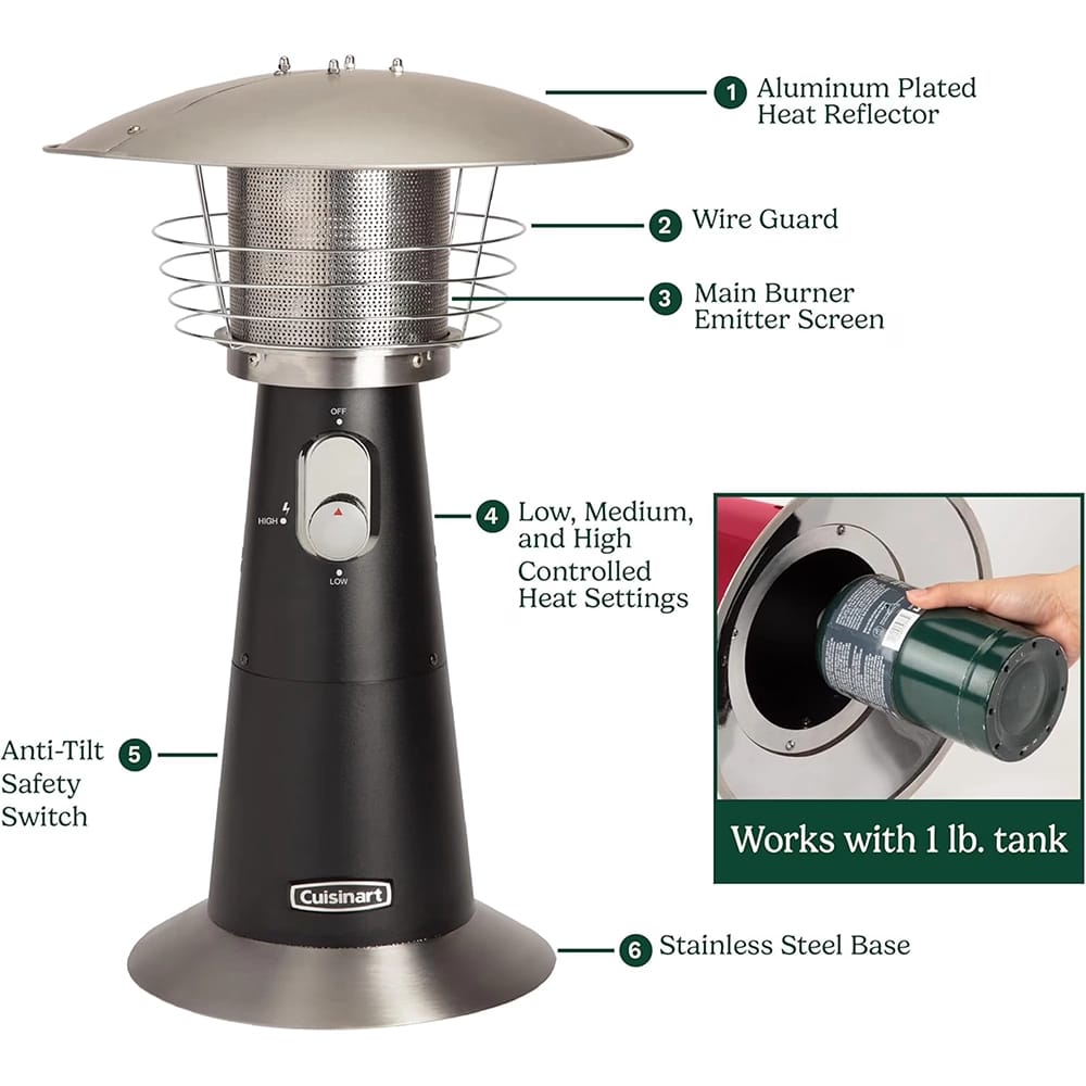 Cuisinart Portable Tabletop Patio Heater, Red, 11,000 BTU