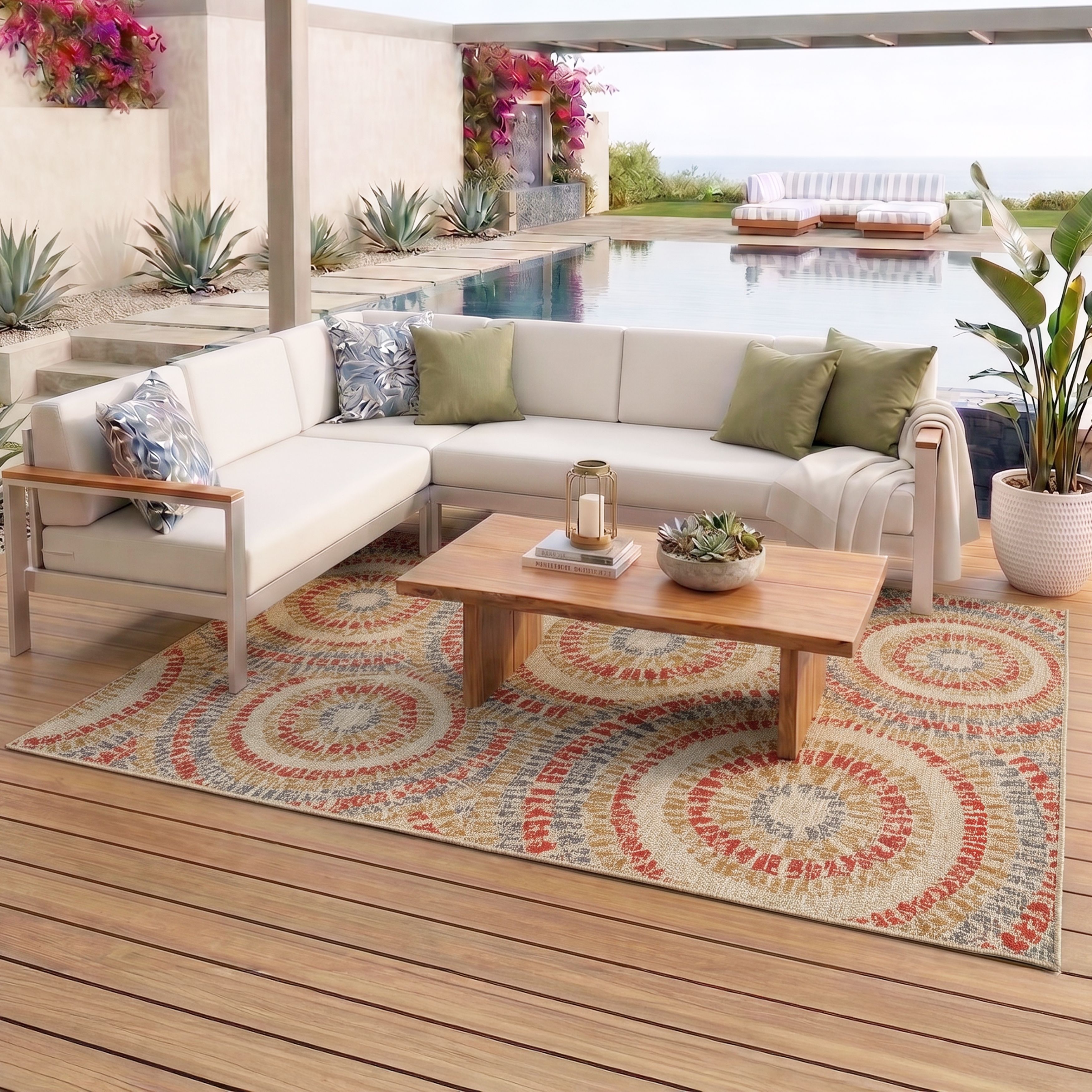 Mohawk Indoor/Outdoor Rug, Red Burst, 5' 3" x 7' 3"