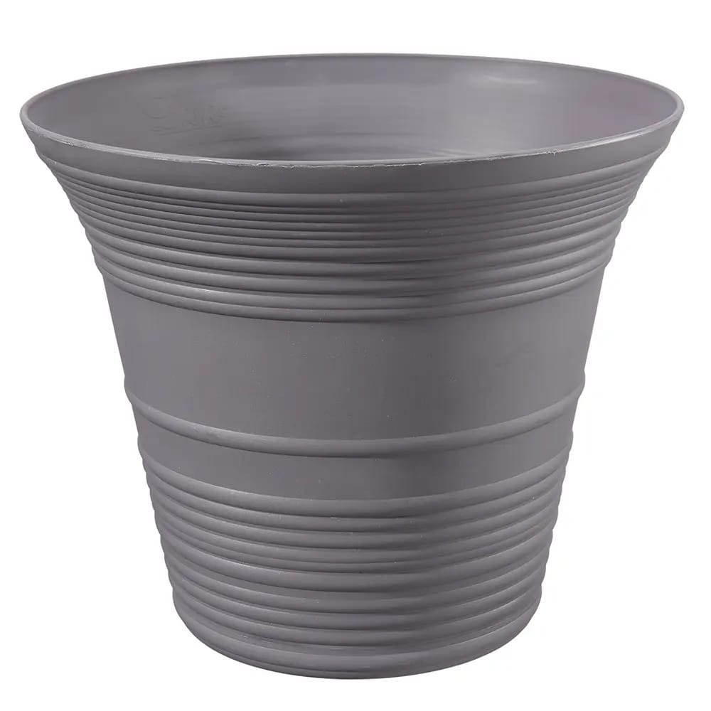 Ribbed Resin Planter, Gray, 9"
