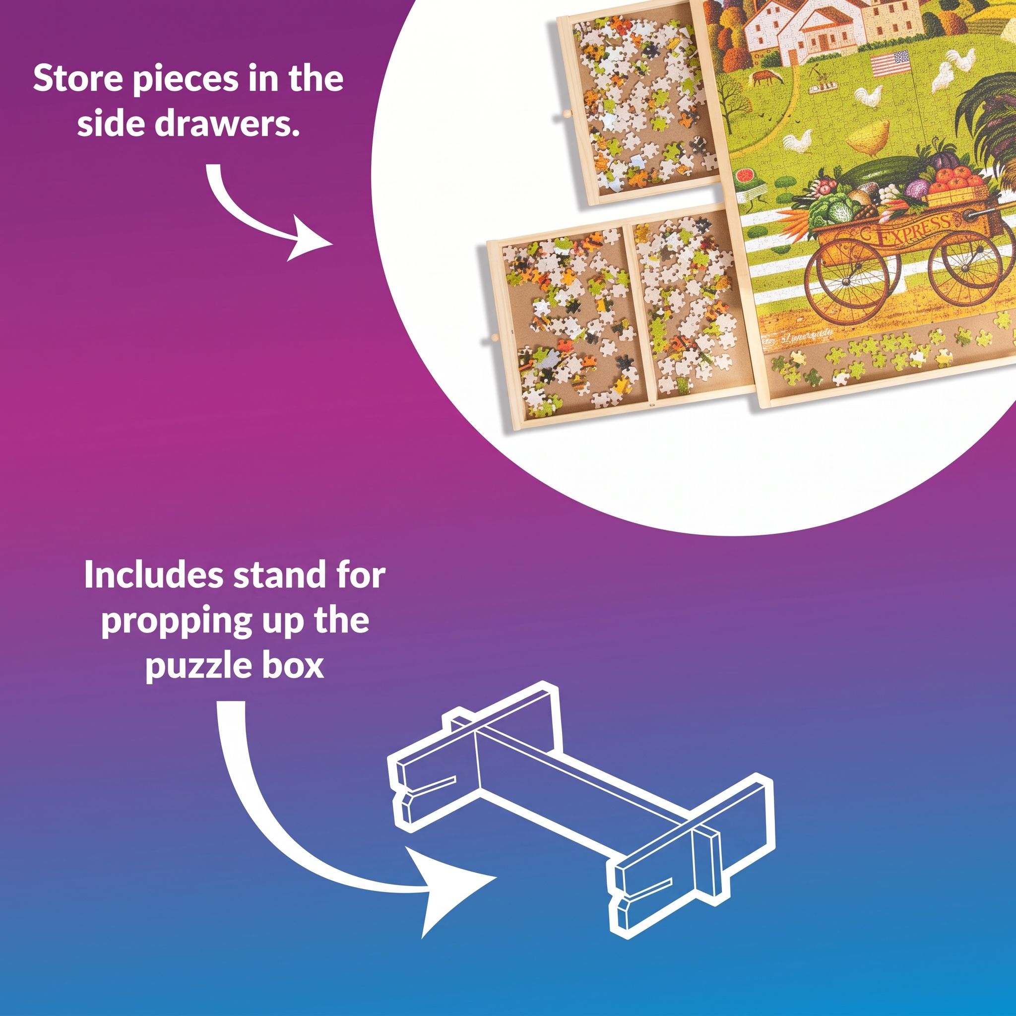 Wooden Puzzle Table with Drawers, 1,000 Piece Size