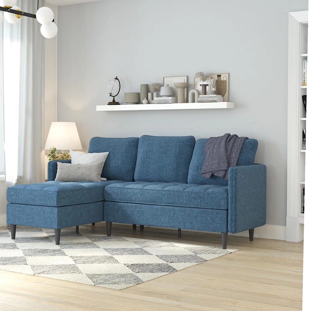 Dorel Home Xandor Modular Sectional Sofa with Storage Chaise, Blue Linen