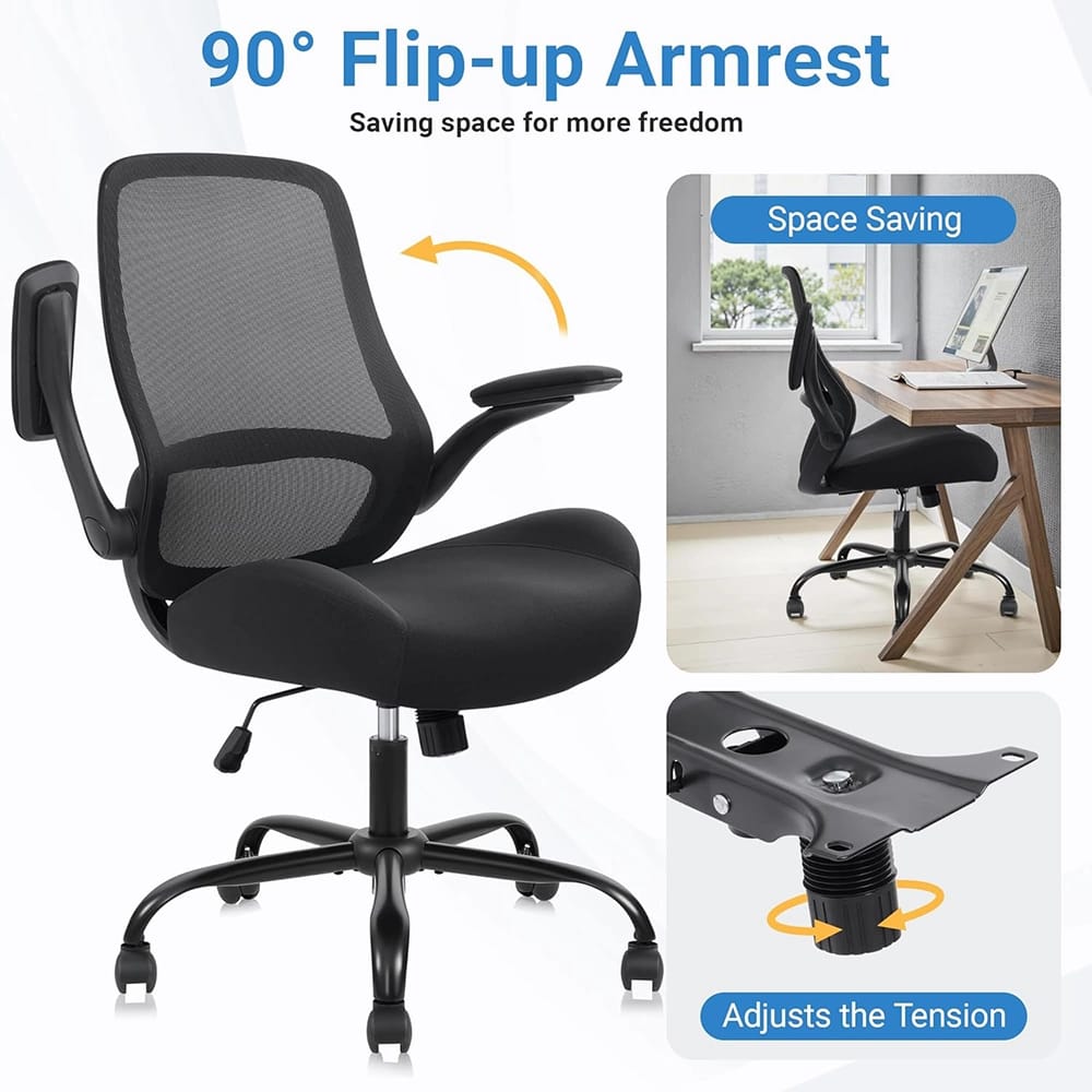 HYLONE Ergonomic Desk Chair with Flip up Armrests, Black