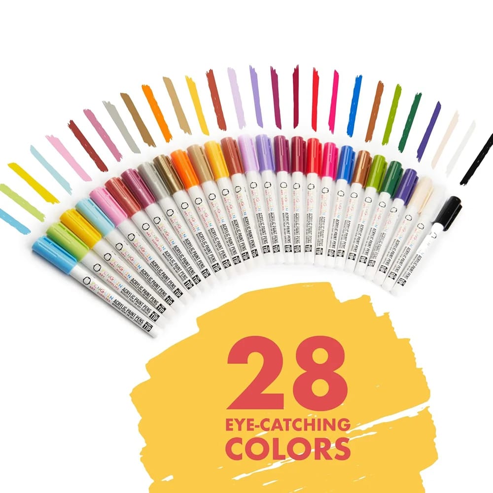 Penguin Art Supplies Fine Tip Acrylic Paint Pens, 28 Pack