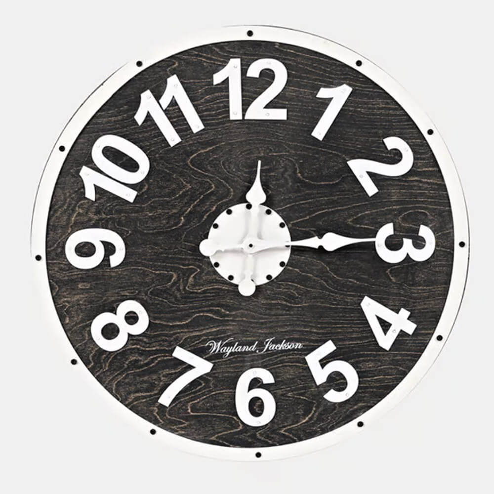 Jofran Furniture Wayland Jackson 24" Distressed Wood Wall Clock, Black & White
