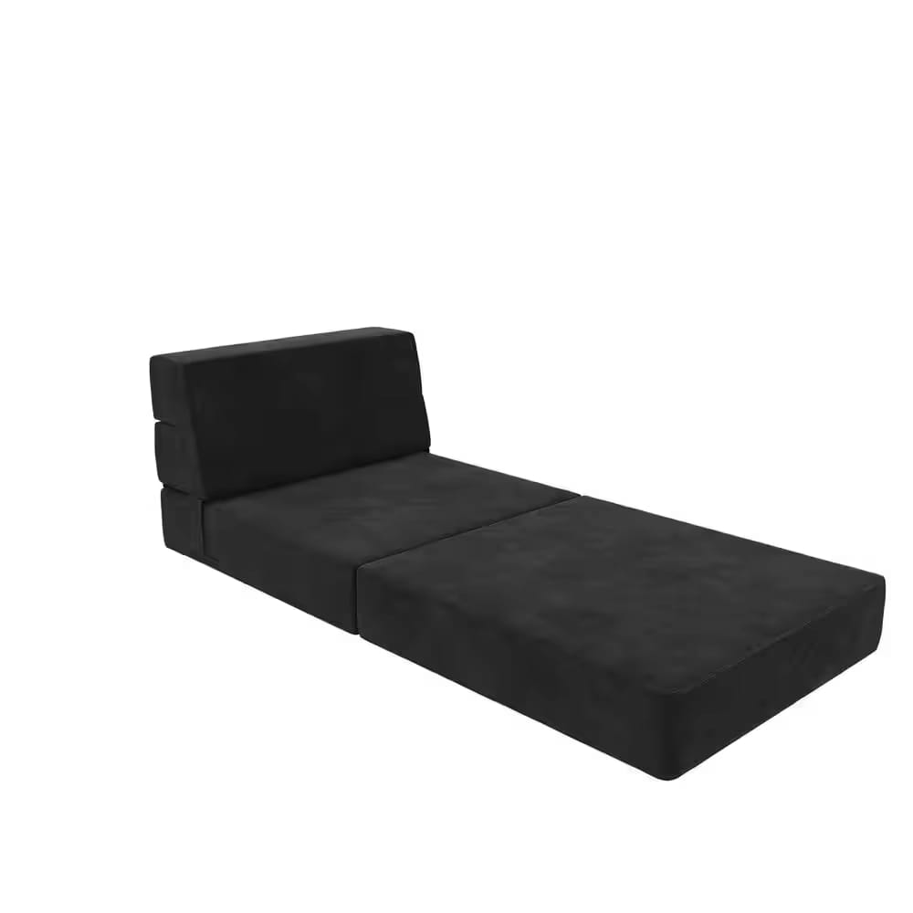 Novogratz Modular Armless Chair and Lounger, Black Microfiber