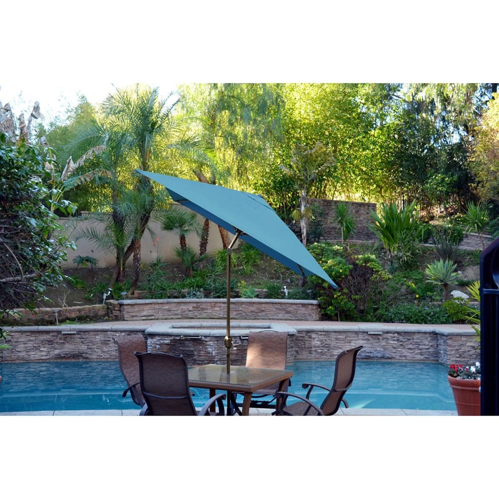 Jeco 6.5' x 10' Rectangular Aluminum Patio Umbrella with Tilt and Crank, Turquoise/Champagne