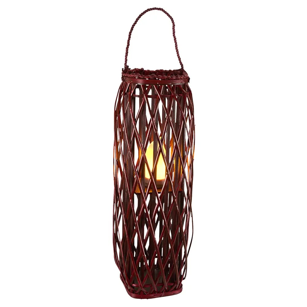 Barbara King Square Wicker Lantern With Remote, Brick, 28"