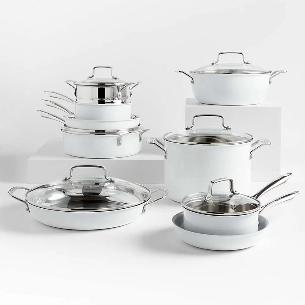 Cuisinart 15-Piece Stainless Steel Cookware Set, Matte White