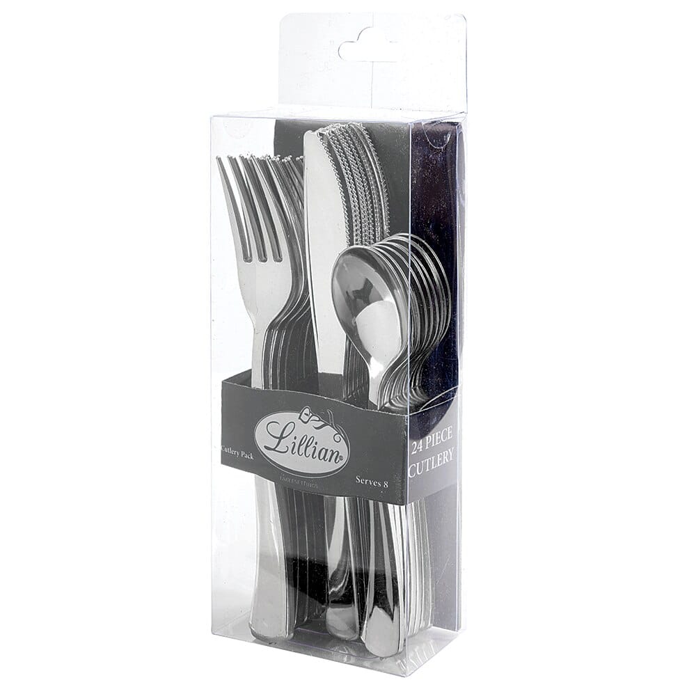 Lillian Silver Plastic Cutlery Set, 24-Piece