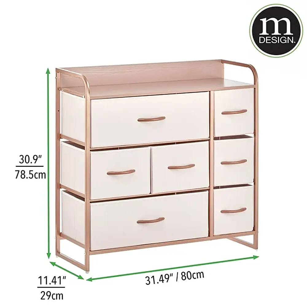 mDesign Large Storage Dresser with Fabric Drawers, Pink/Rose Gold