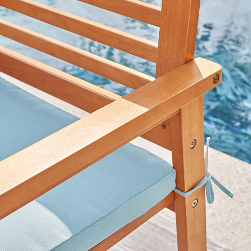 Waimea Slatted Teak Garden Bench with Cushion, Tan/Light Blue