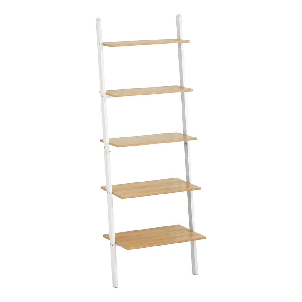 mDesign 5-Tier Leaning Ladder Bookshelf, White/Oak