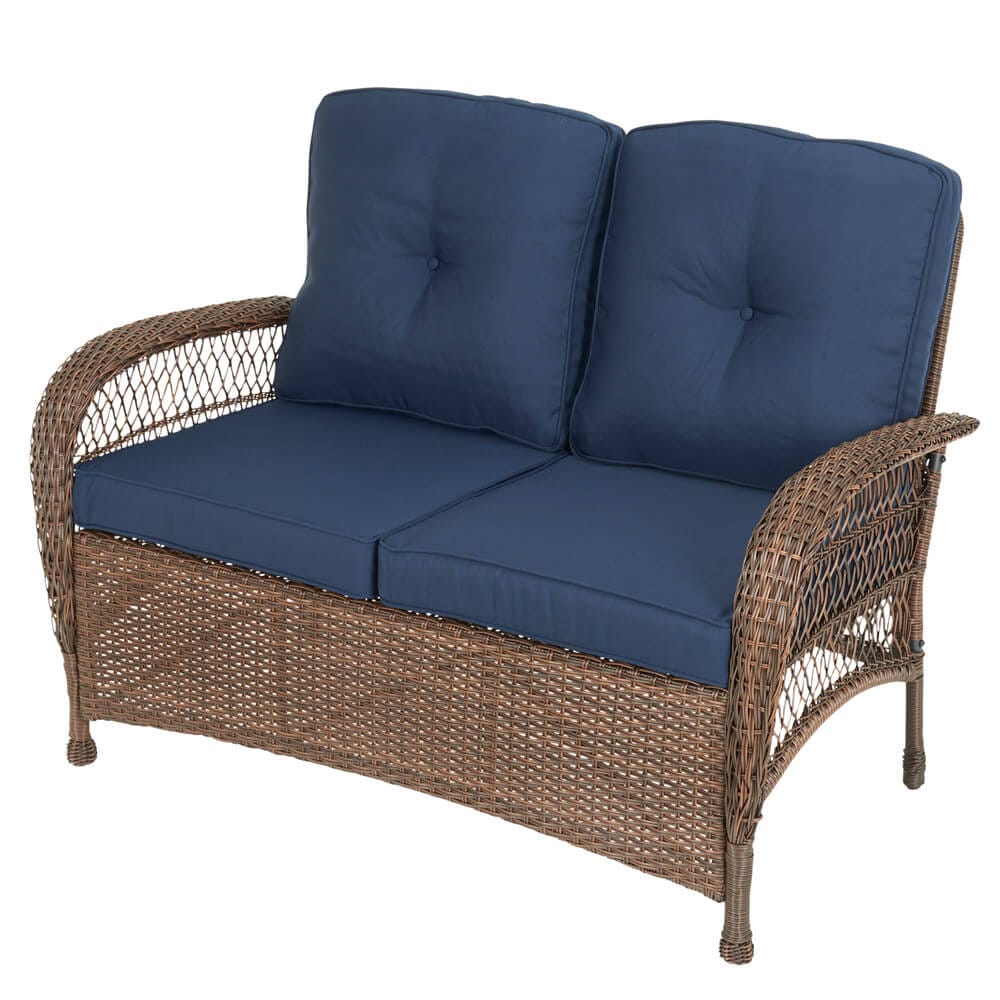 4-Piece Resin Wicker Swivel Patio Set, Blue/Brown