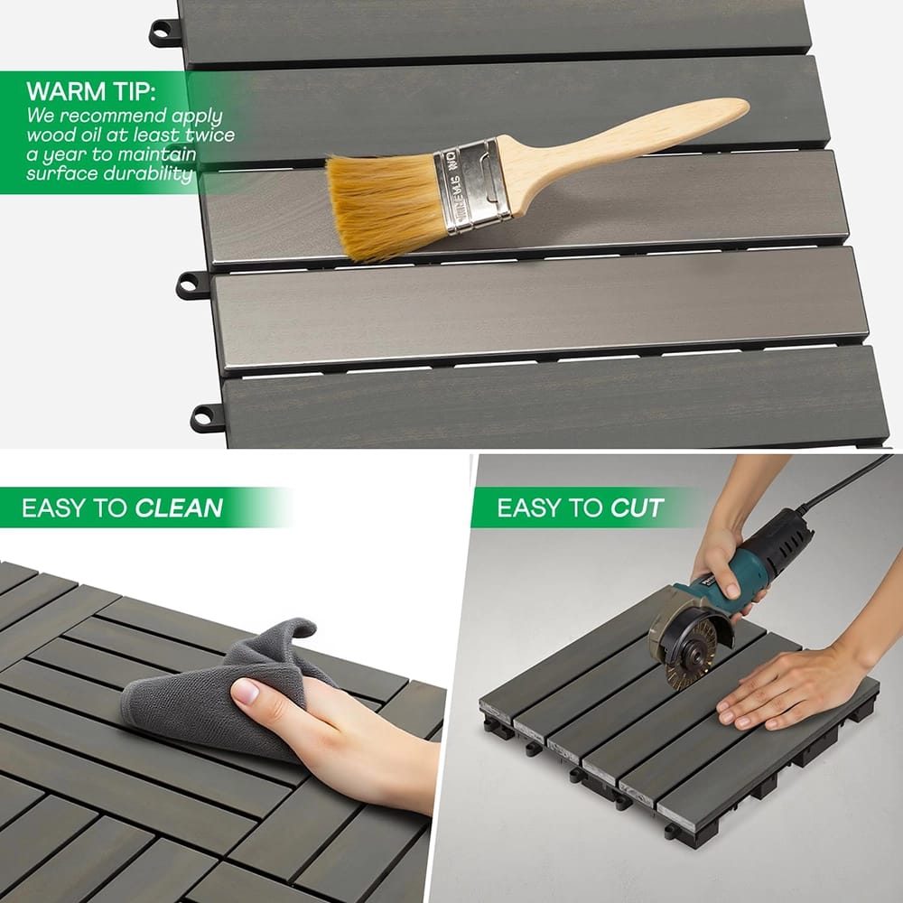 Idzo Interlocking Waterproof Acacia Deck Tiles, Gray, 10 ct, 9.6 sq ft