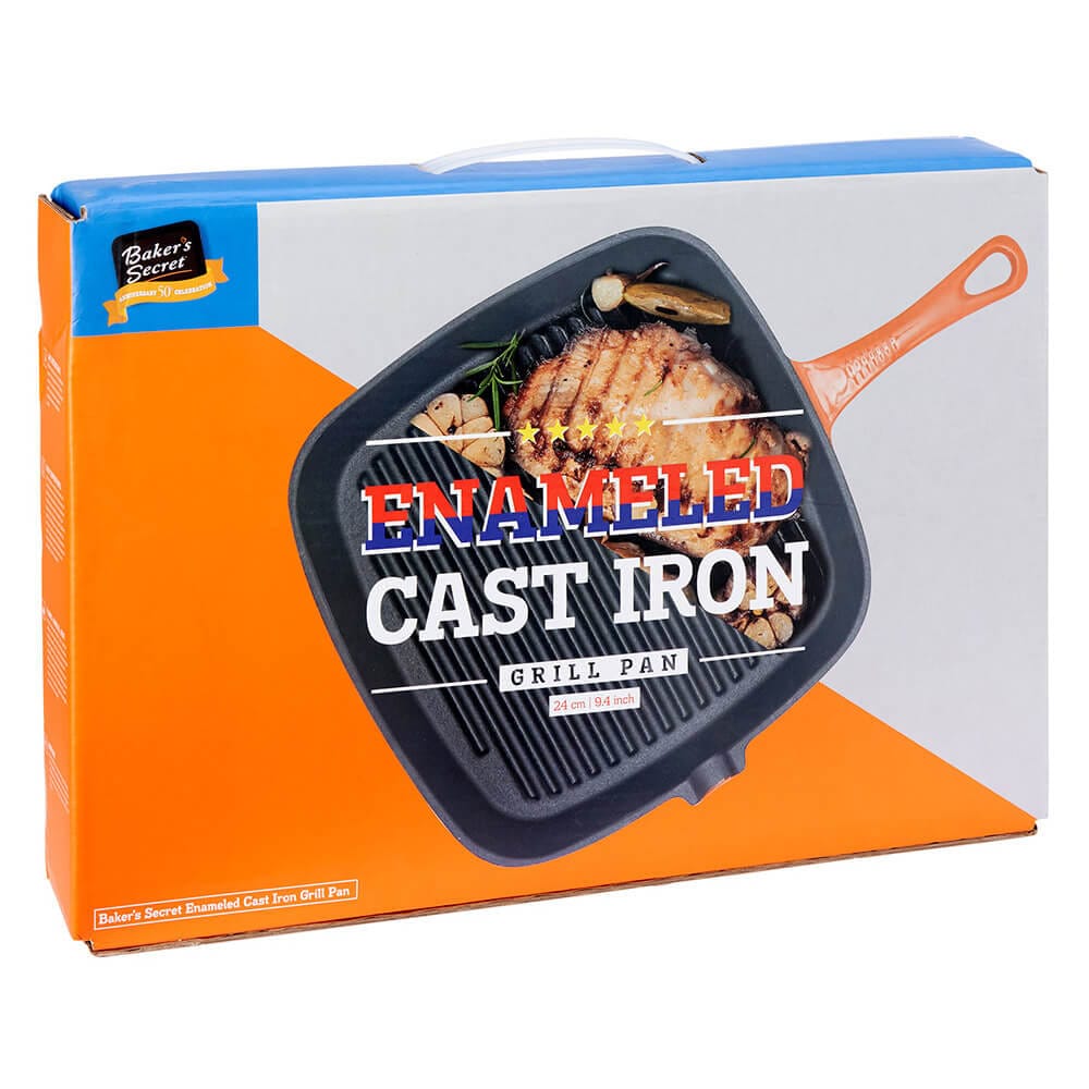 Baker's Secret 9.4" Enameled Cast Iron Grill Pan