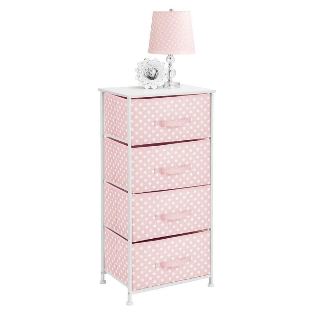 mDesign 4-Drawer Storage Tower, Pink/White Polka Dot