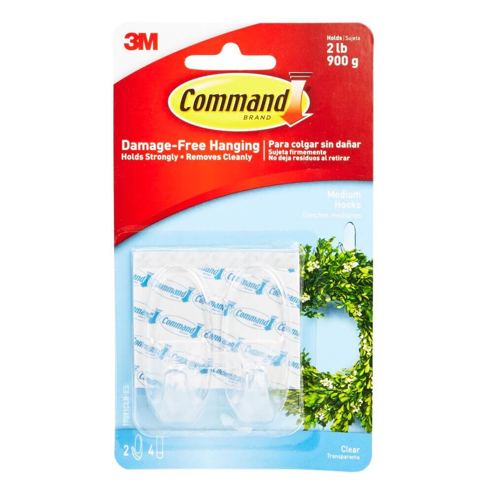 3M Command Clear Medium Hooks, 2-Count