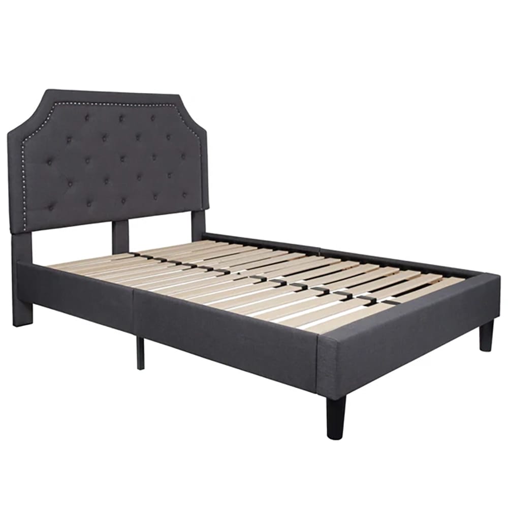Arched Tufted Upholstered Platform Bed Frame, Full, Dark Gray