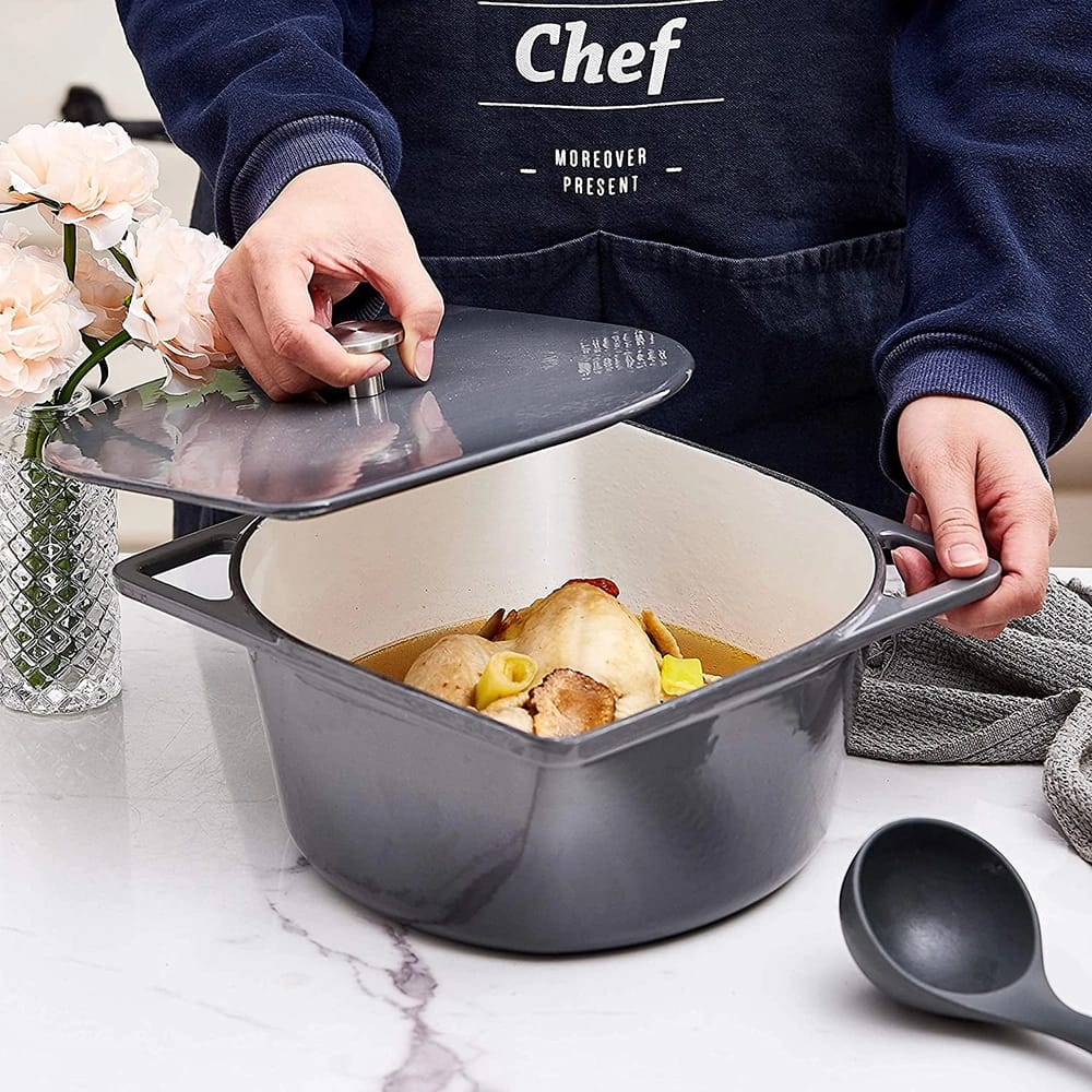 Bruntmor 5 Quart Iron Enameled Dutch Oven, Gray