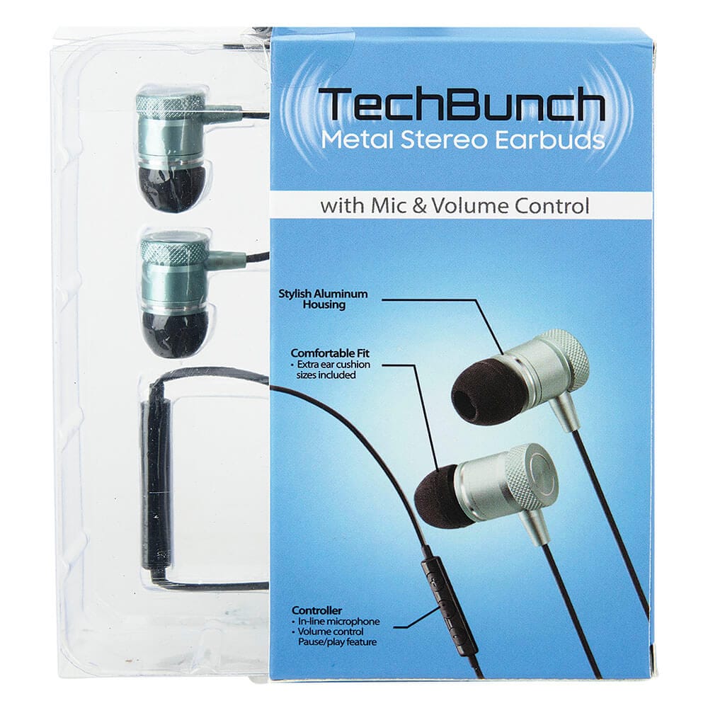 TechBunch Metal Stereo Earbuds with Mic and Volume Control