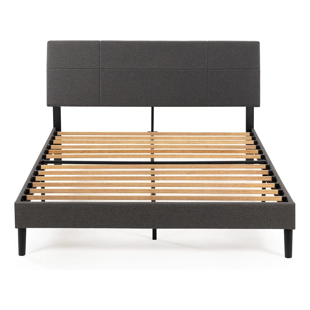 Zinus Denna Upholstered Bed Frame with Headboard, Dark Gray, Full