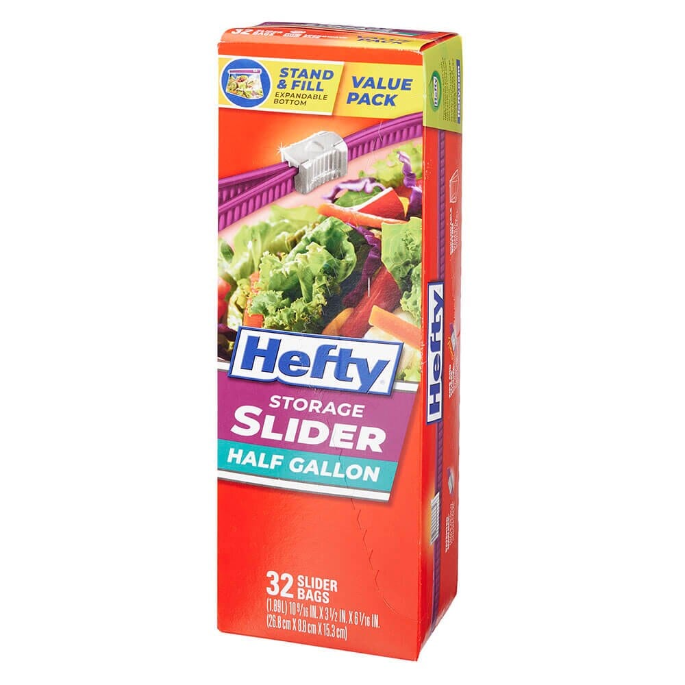 Hefty Storage Half Gallon Slider Bags, 32 Count