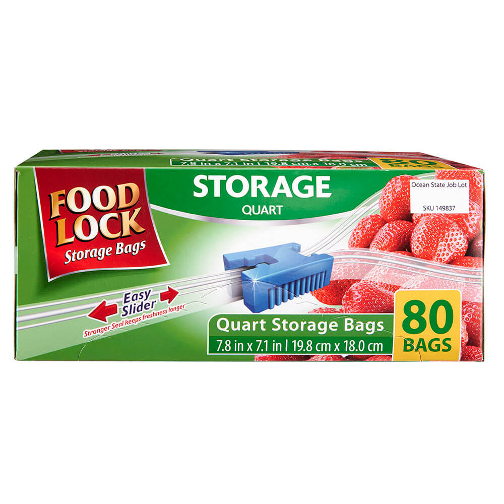 Food Lock Easy Slider Quart Storage Bags, 80 Count