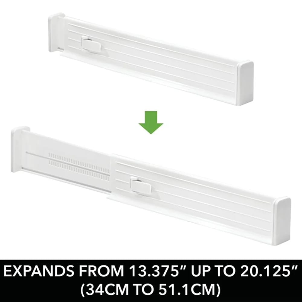mDesign Adjustable Dresser Drawer Divider, White, 4 Pack
