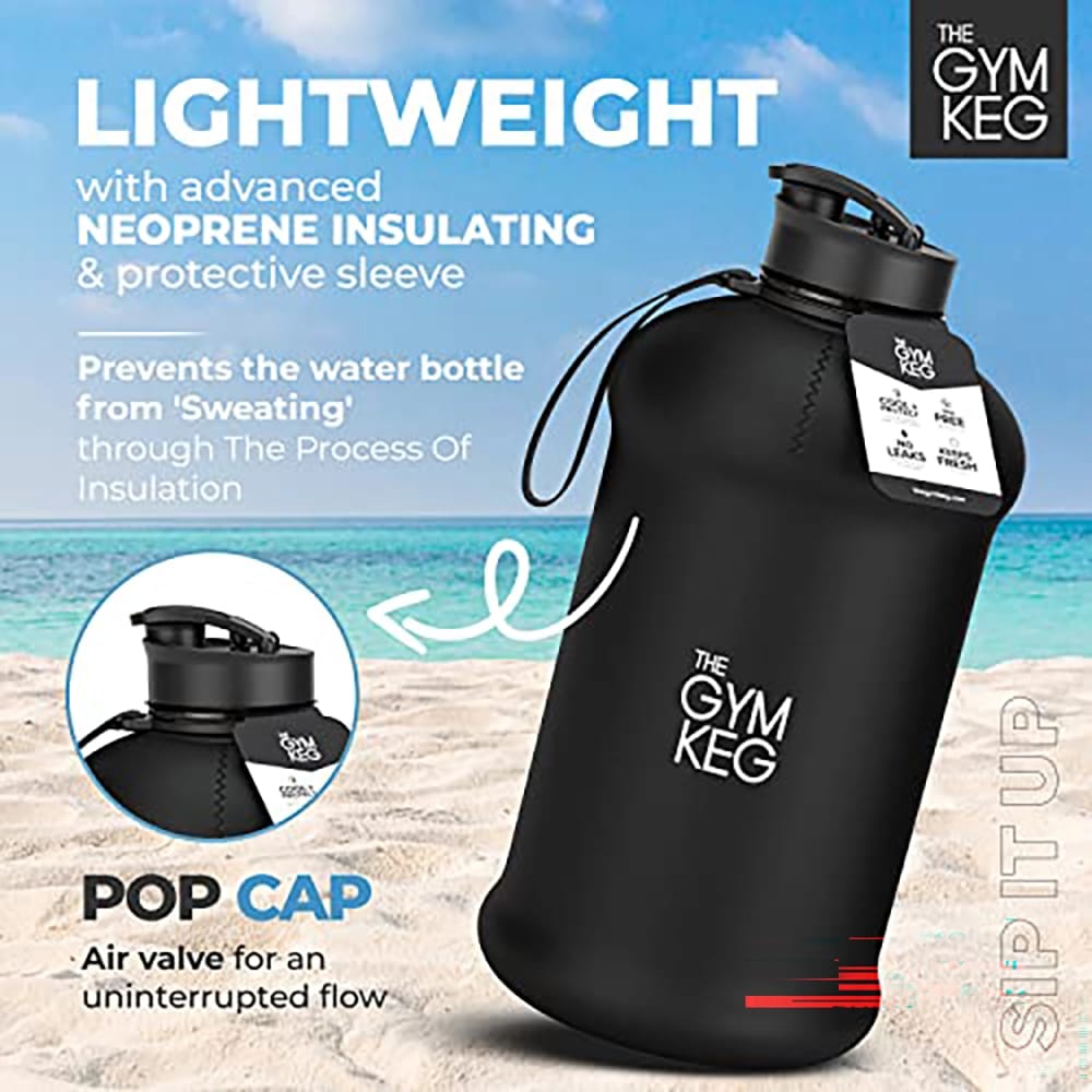 The Gym Keg 74 oz Insulated Water Bottle, Stealth Black