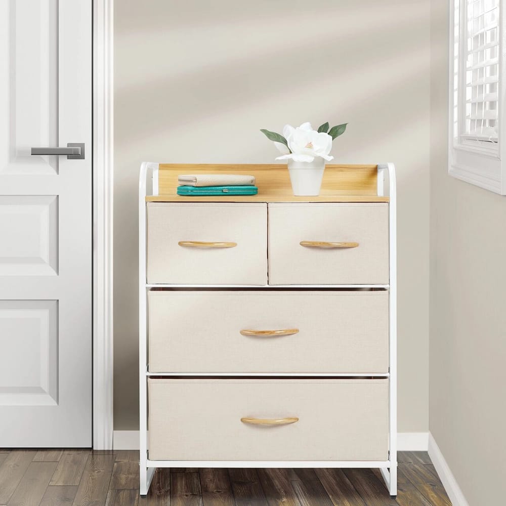 mDesign 4 Drawer Dresser Storage Unit, White/Cream