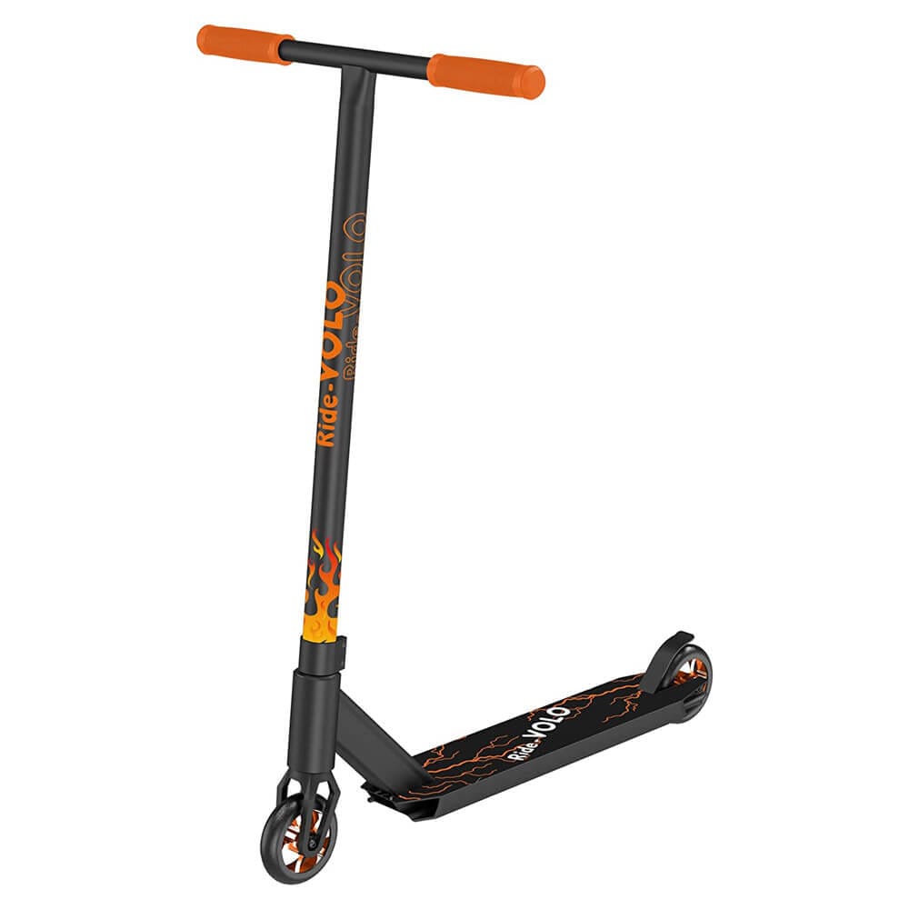 RideVOLO Pro Stunt Scooter with Ultra Wide Aluminum Deck, Orange/Black