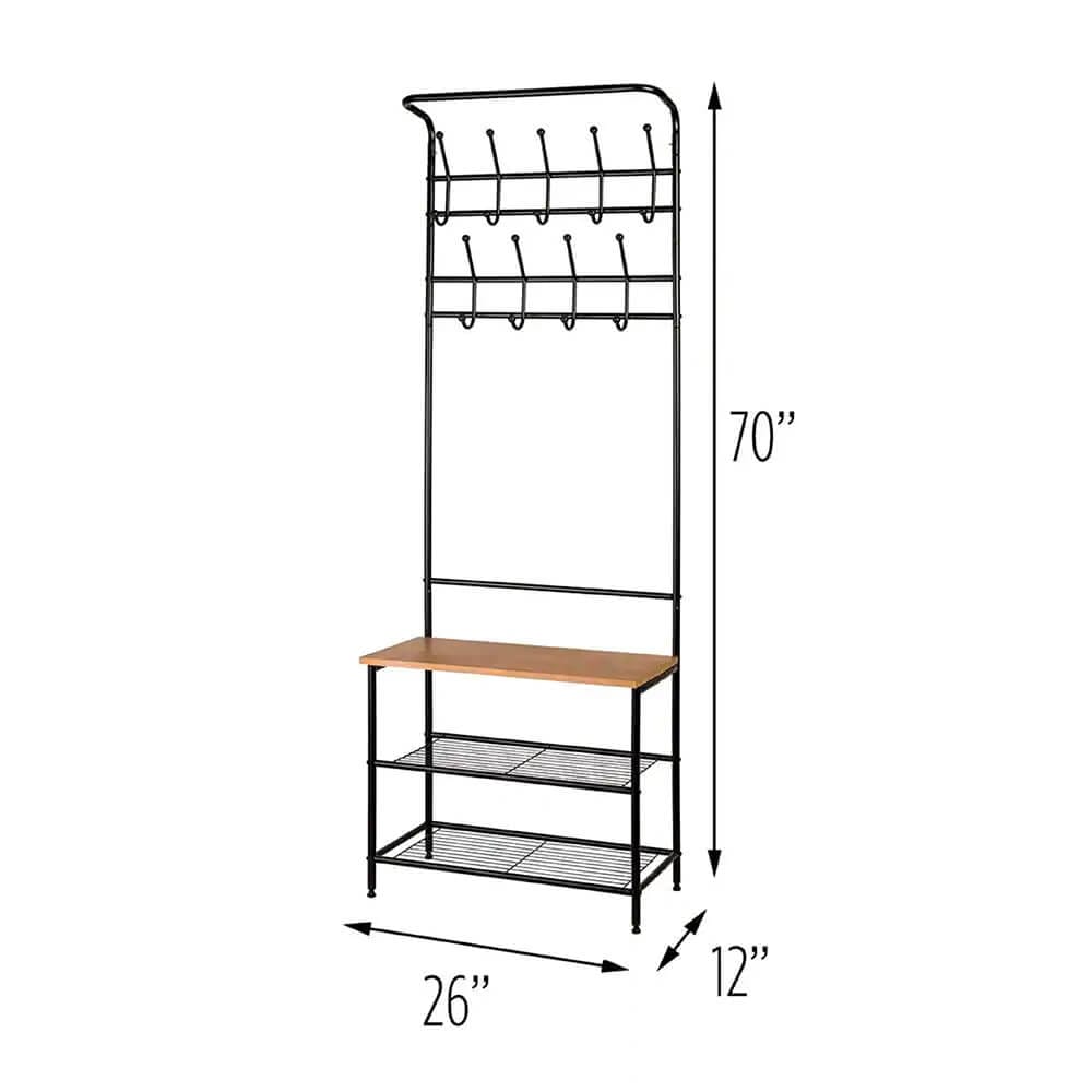 Honey-Can-Do Entryway Coat & Shoe Rack with Hooks, Natural/Black