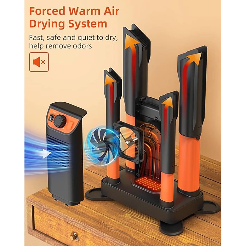 Forced Air Shoe Dryer with Adjustable Timer, Black/Orange