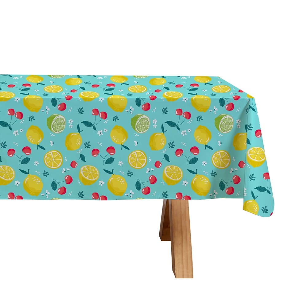 Whimsical Summer Vinyl Tablecloth with Flannel Backing