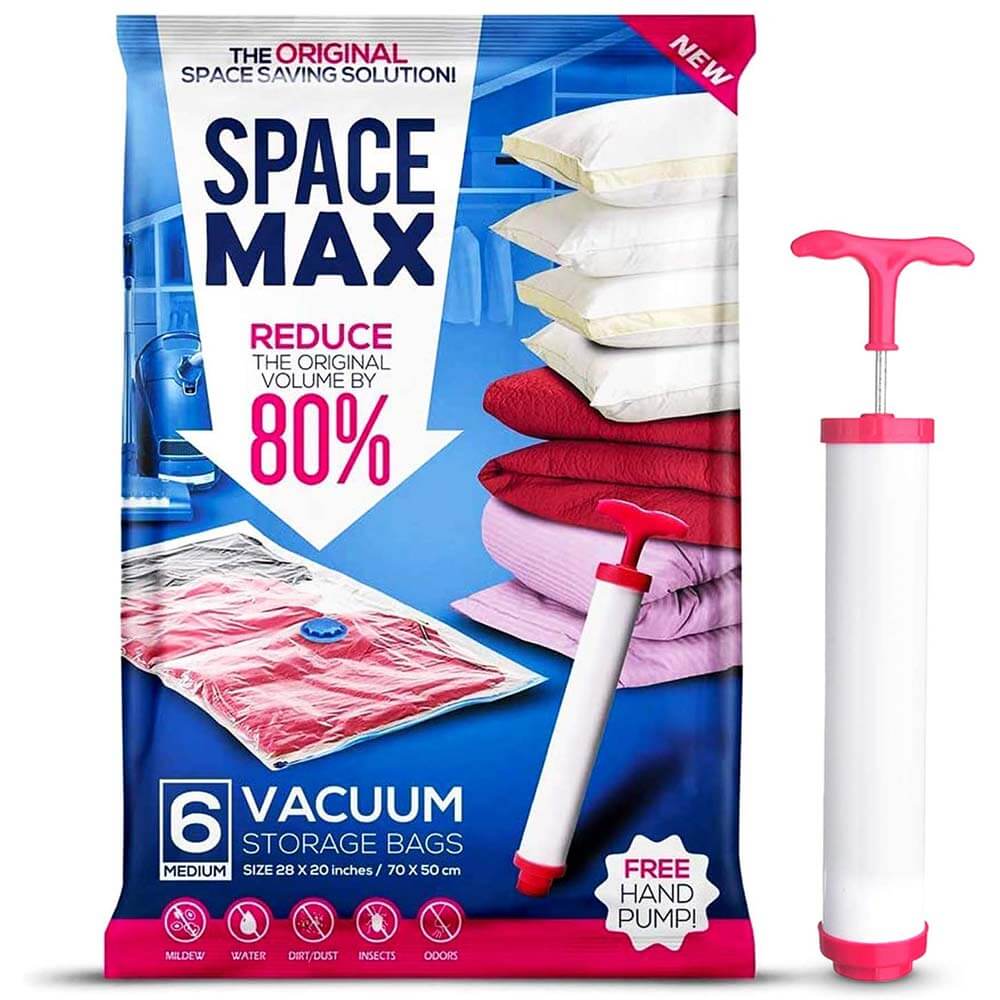 SPACE MAX Premium Space Saver Vacuum Storage Bags, Medium Size, 6-Pack