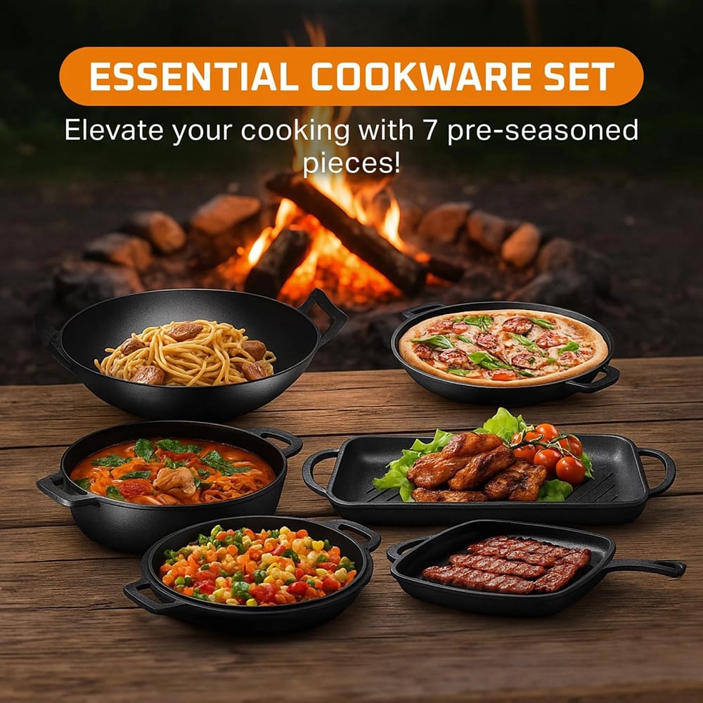 Bruntmor 7-Piece Pre Seasoned Cast Iron Set