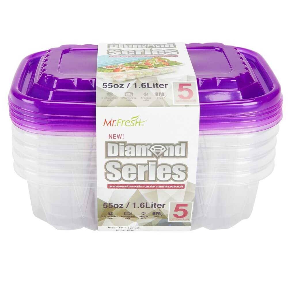 Mr. Fresh Diamond Series Food Storage Container, 5 Count