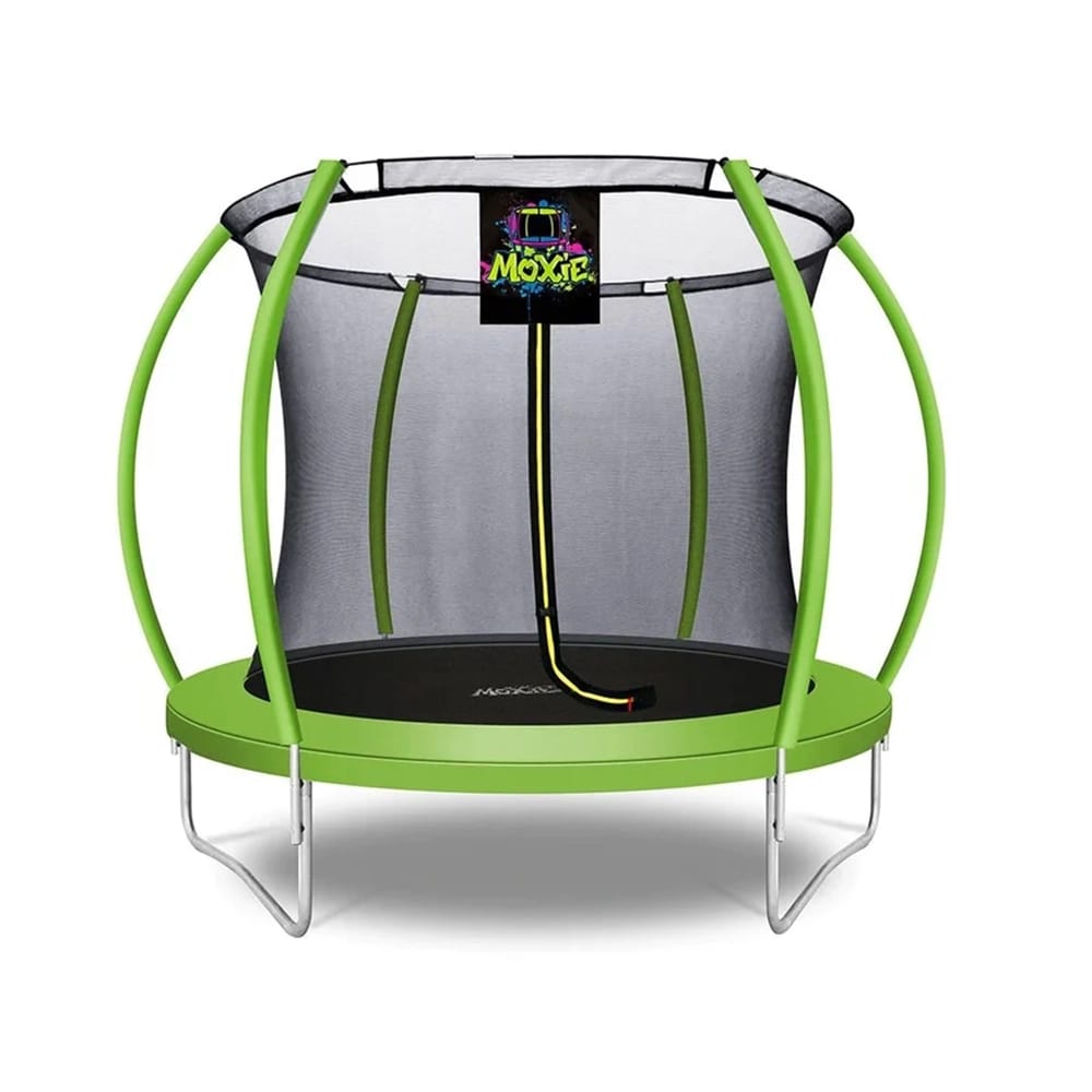 Machrus Moxie Pumpkin-Shaped Outdoor Trampoline Set with Premium Top-Ring Frame Safety Enclosure, Green Apple, 8'