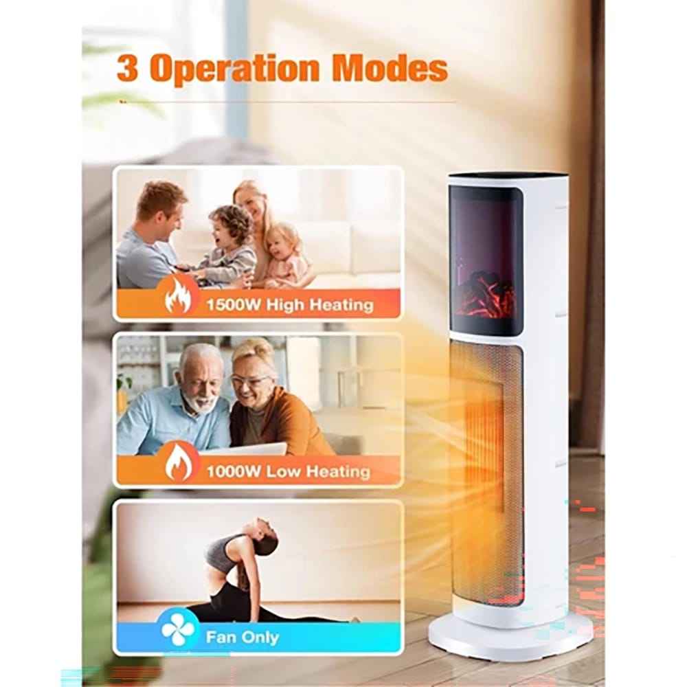 Toscana Electric Space Heater Tower with 3D Flame, White