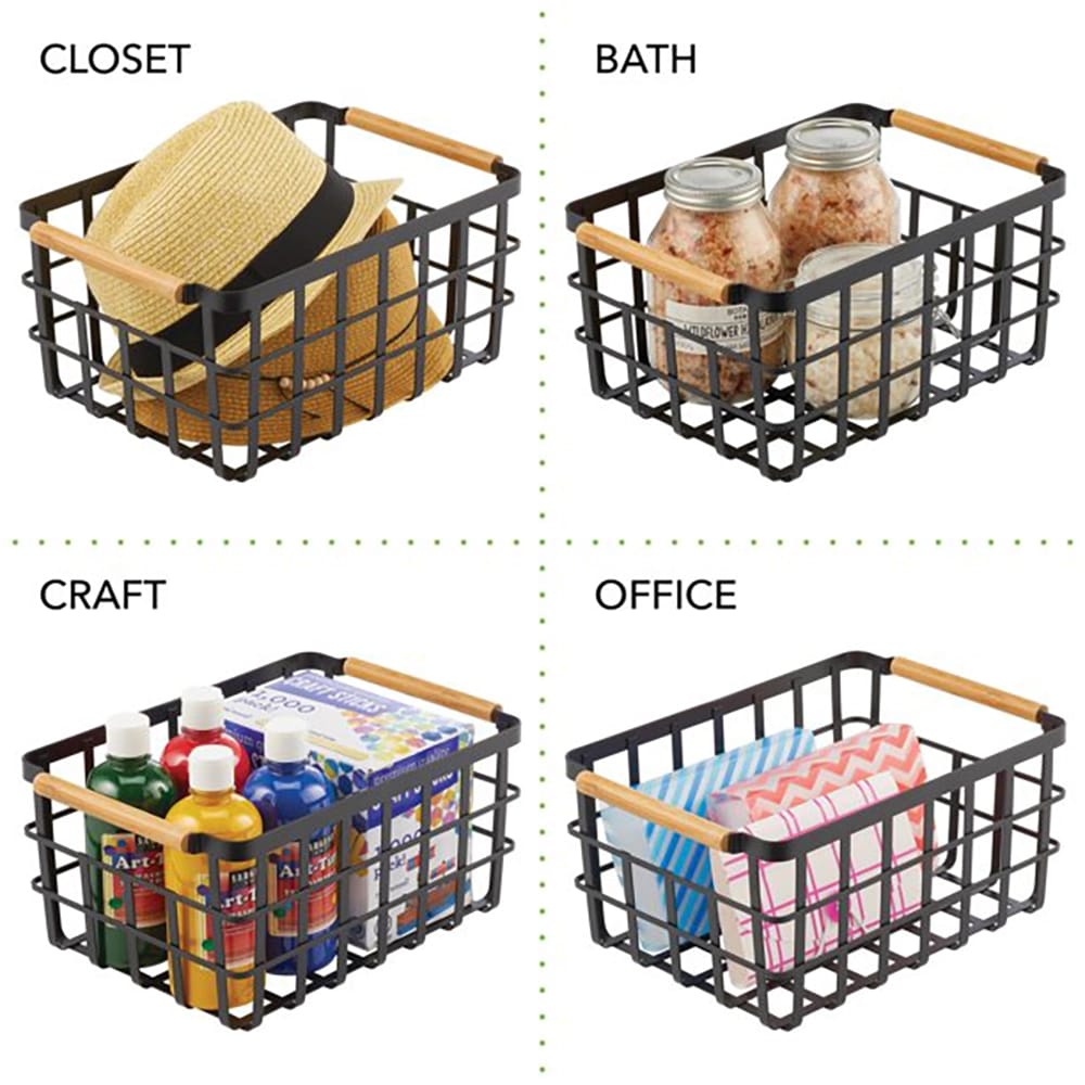 mDesign Metal Storage Basket, Black/Natural, 8 Pack