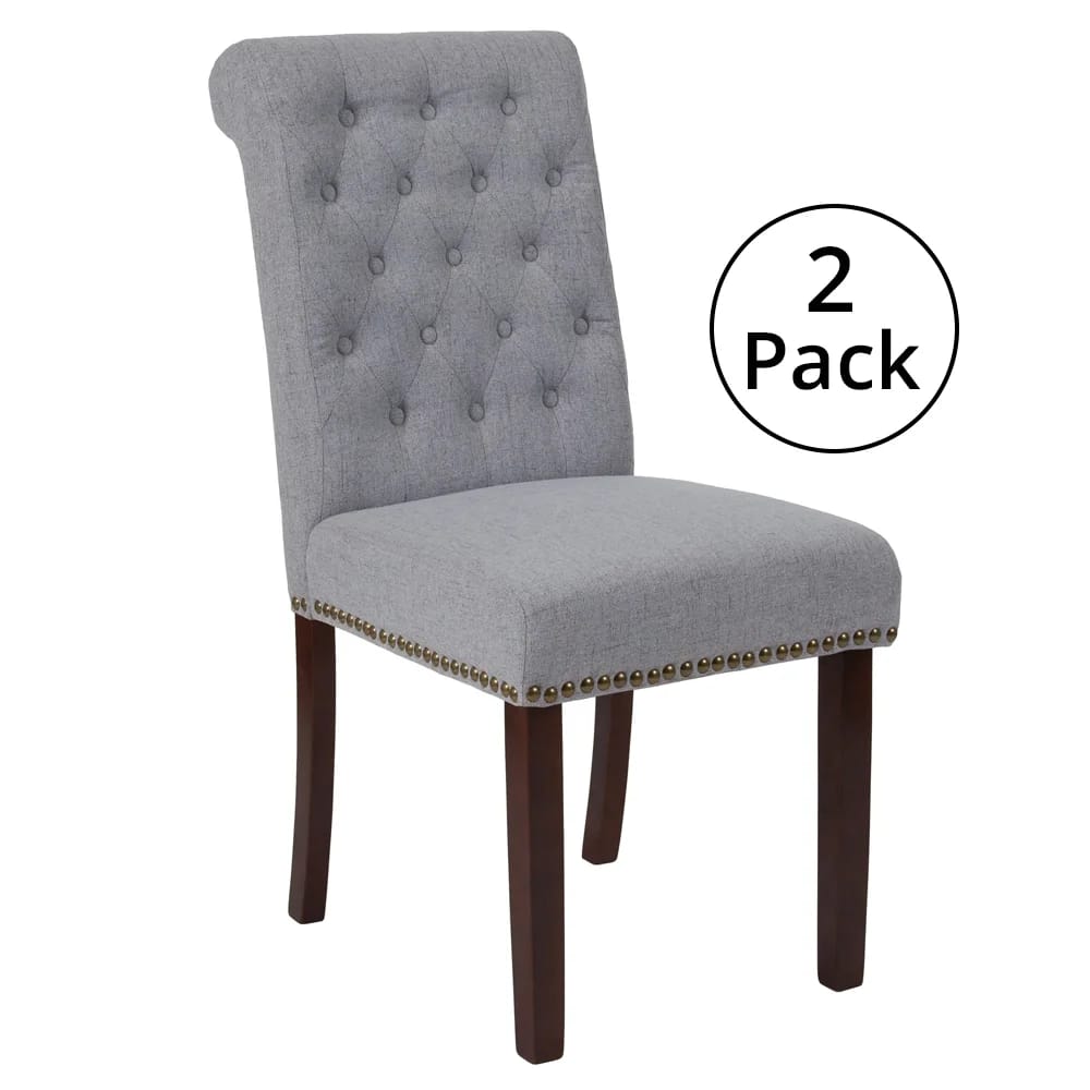 Flash Furniture Fabric Parsons Chair with Rolled Back, Accent Nail Trim, Set of 2 , Light Gray